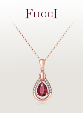 FIICCI珠宝 天然石榴石925纯银镀玫瑰金锁骨链水滴形红色宝石项链