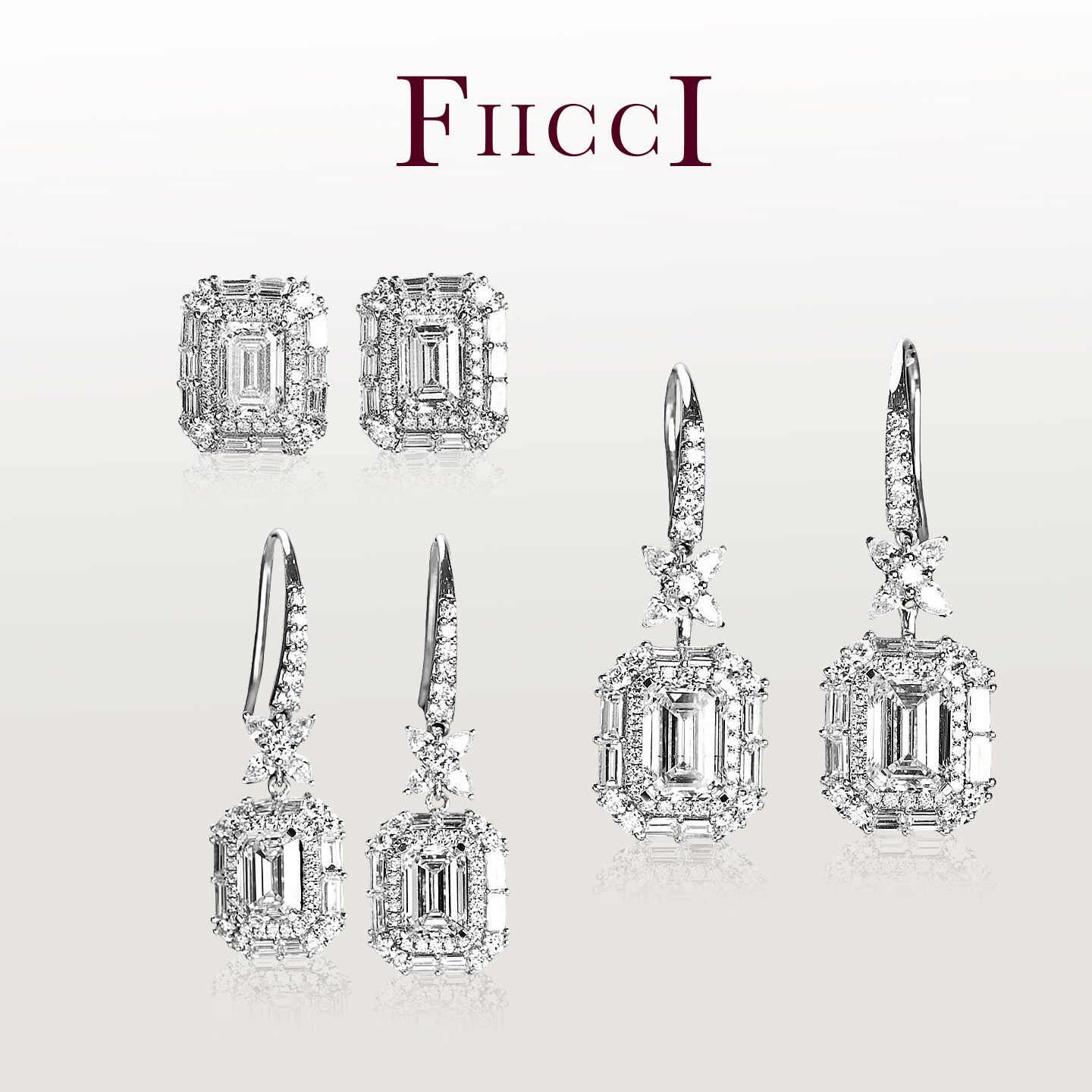 FIICCI菲伊奇 铂金耳钉耳扣耳坠耳饰祖母绿切割培育钻石生日礼物