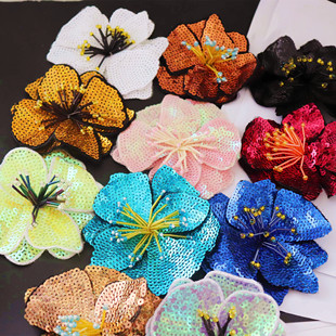 多色时尚 服饰配件DIY辅料 花朵布贴 大号手工钉珠亮片花贴