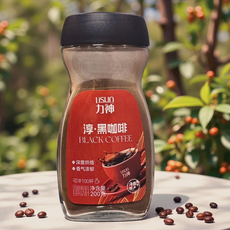 海南特产力神淳黑咖啡200g深度烘焙速溶咖啡粉香浓可冲100杯