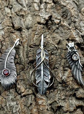 思涵银工坊镶钻羽毛直羽天使翅膀925纯银吊坠个性DIY配件小众银饰