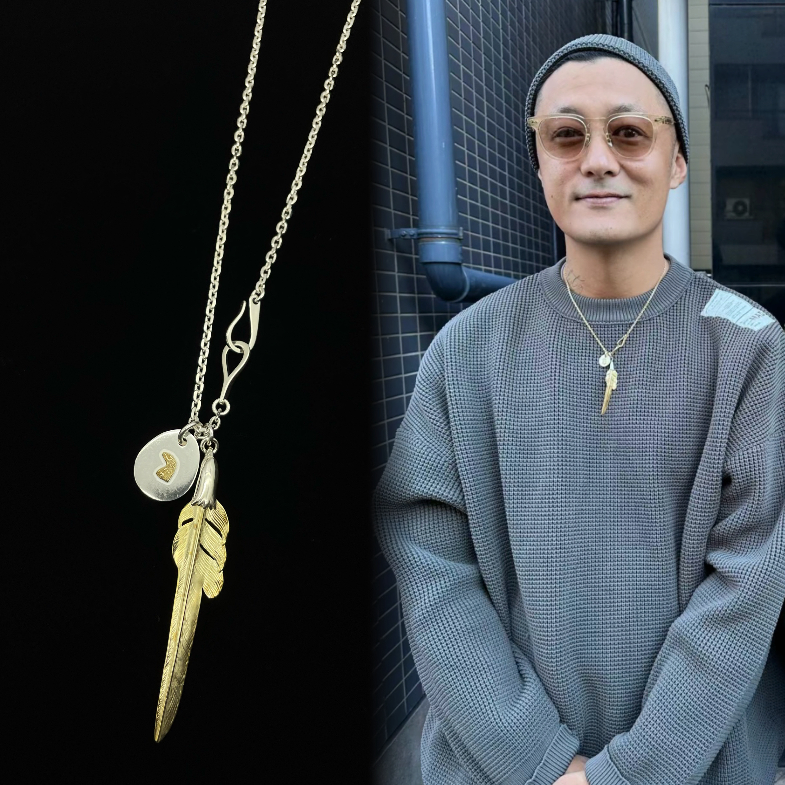 思涵银工坊larry smith余文乐同款项链925纯银鹰头饼风切羽鱼钩链