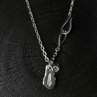 思涵银工坊Larry Smith925纯银水滴银坨鱼钩链余文乐同款日潮项链