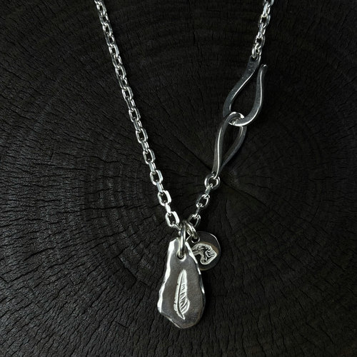 思涵银工坊Larry Smith925纯银水滴银坨鱼钩链余文乐同款日潮项链