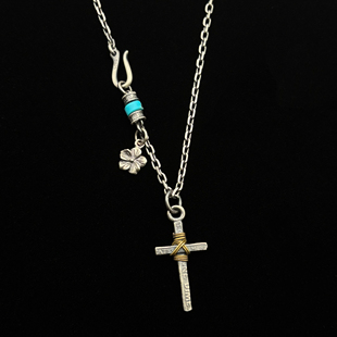 思涵银工坊925纯银复古做旧绑线十字架男女同款小众搭配百搭项链
