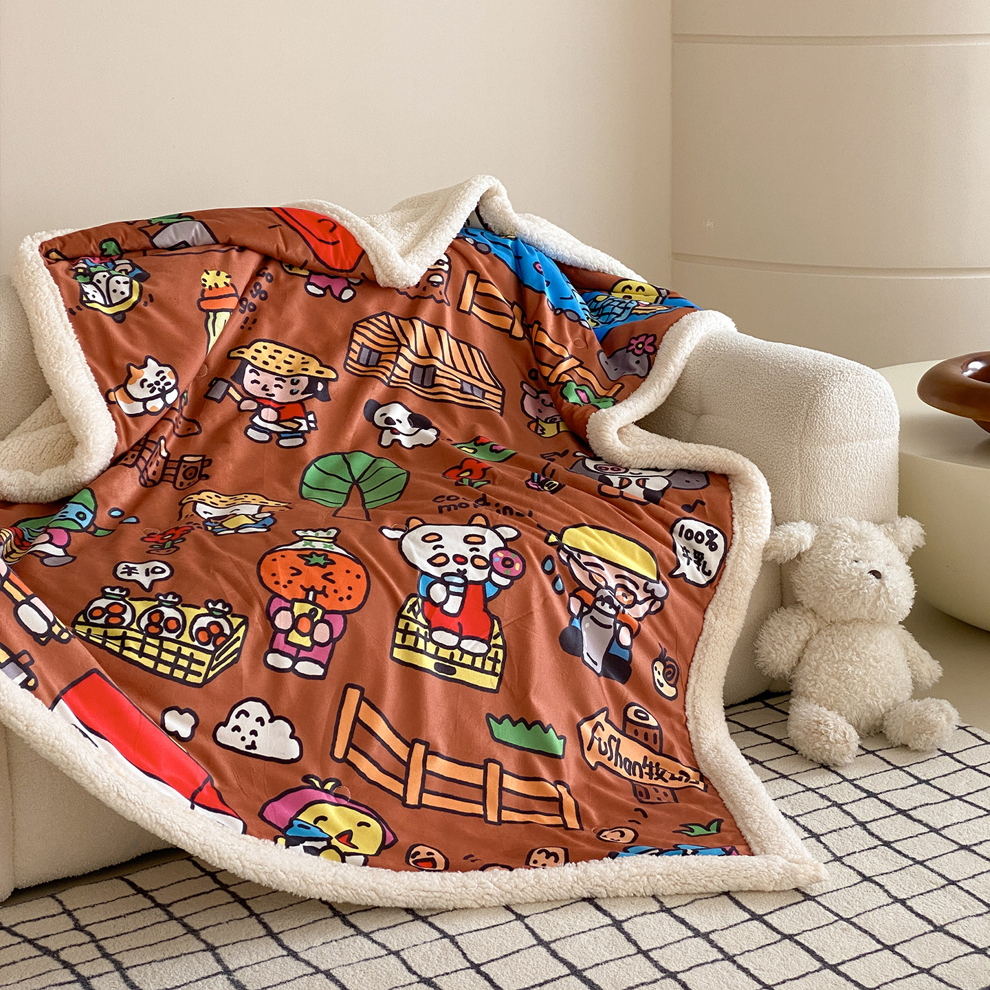 富山商店 种田系列 深咖色仿羊羔绒毯沙发盖毯秋冬毛毯,床上用品,休闲毯/毛毯/绒毯,淘宝优惠券,粉丝福利购,淘宝优惠卷