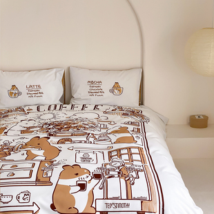 富山商店x提摩西小队正版可爱磨毛纯棉床上四件套咖啡系列