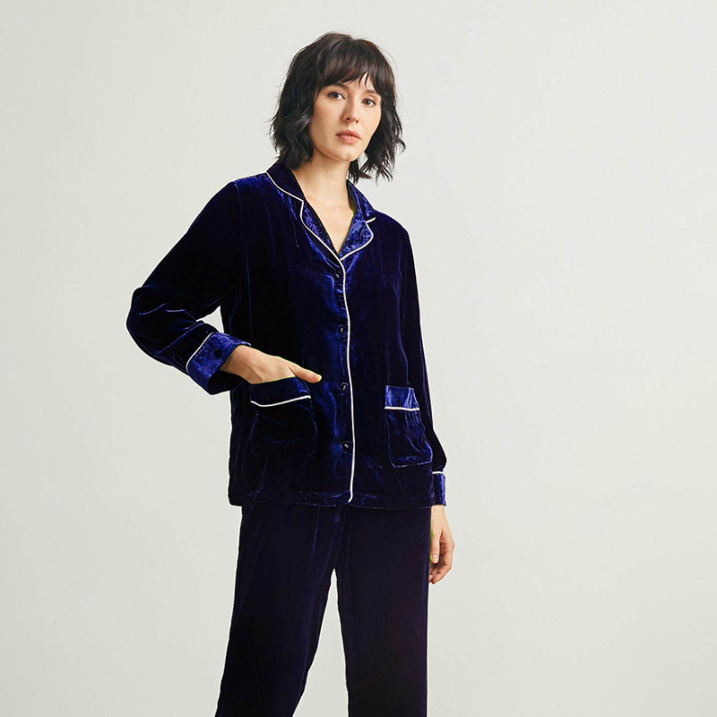 普洛克正品 真丝丝绒睡袍女加厚保暖可外穿桑蚕丝舒适家居服晨袍