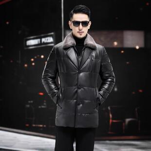 普洛克正品 皮衣羽绒服男装中长款大衣可脱卸水貂毛翻领大码外套