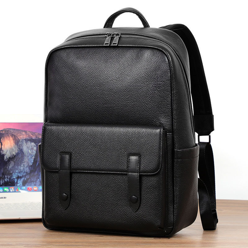 普洛克正品 真皮双肩包男头层牛皮户外运动背包黑色书包商务包