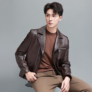 领短新款 休闲真皮衣绵羊皮西装 单皮夹克机车外套 男装 普洛克正品