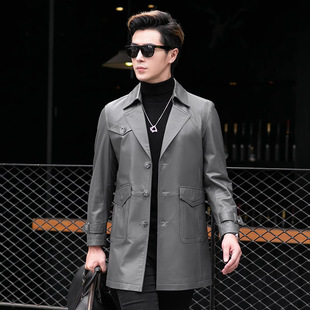 真皮衣风衣双面绒呢子外套 毛呢大衣绵羊皮中长款 普洛克正品 男装