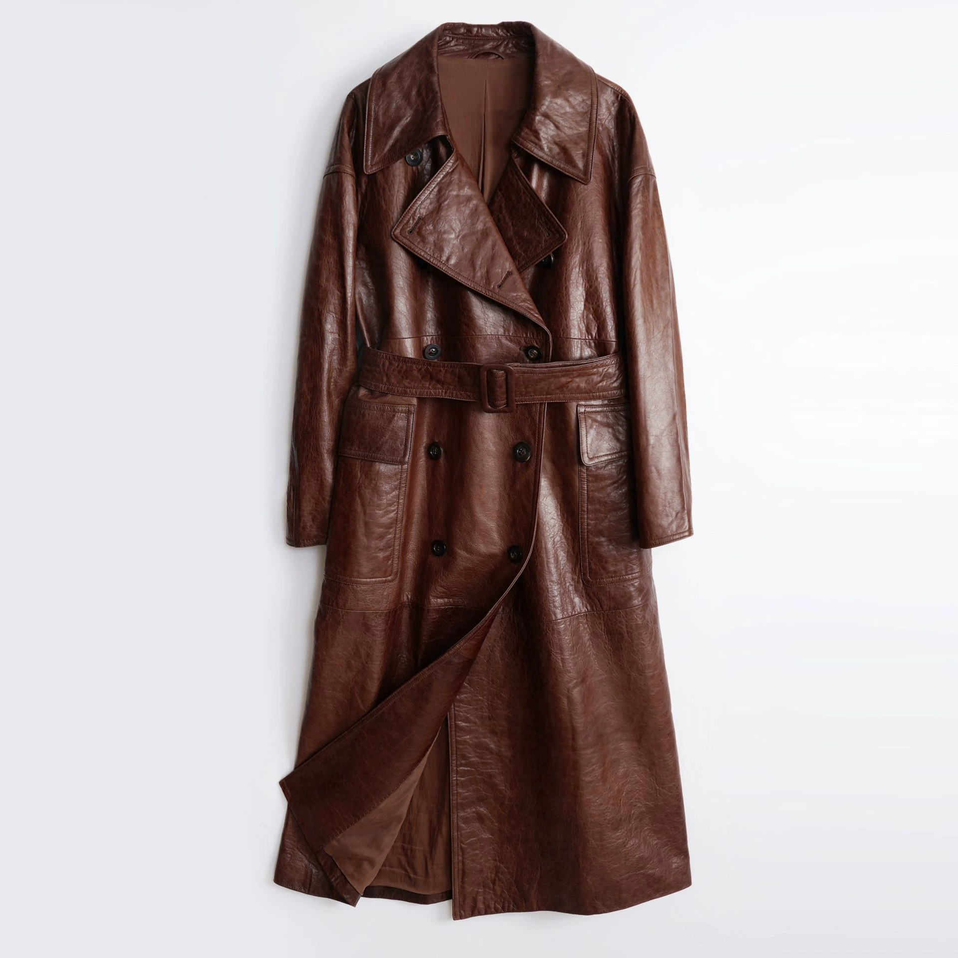 普洛克正品 油蜡头层牛皮真皮皮衣冬高端复古美拉德中长款女外套