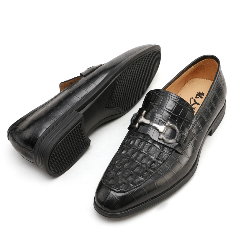 普洛克正品  高端进口鳄鱼皮男士休闲鞋奢华手工一脚蹬豆豆鞋