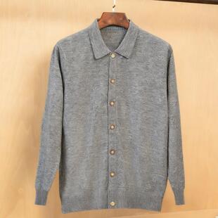 普洛克正品 LO翻领14针2股开衫商务休闲含绵羊毛针织毛衣外套350g