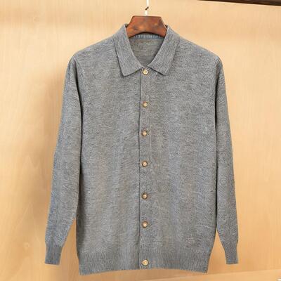 普洛克正品 LO翻领14针2股开衫商务休闲含绵羊毛针织毛衣外套350g