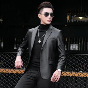 新绵羊皮夹克修身 真皮西装 薄西服商务皮衣外套潮 男装 普洛克正品