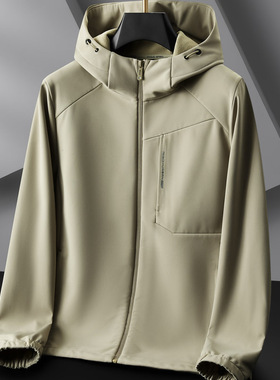 普洛克正品 男士青年加肥加大码软壳抓绒衣加绒运动连帽夹克