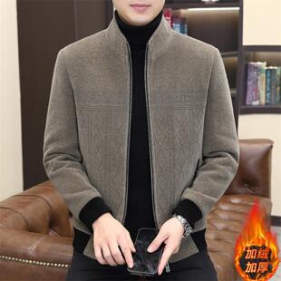 普洛克正品男装 商务休闲金貂绒立领夹克外套毛呢加绒厚呢子上衣