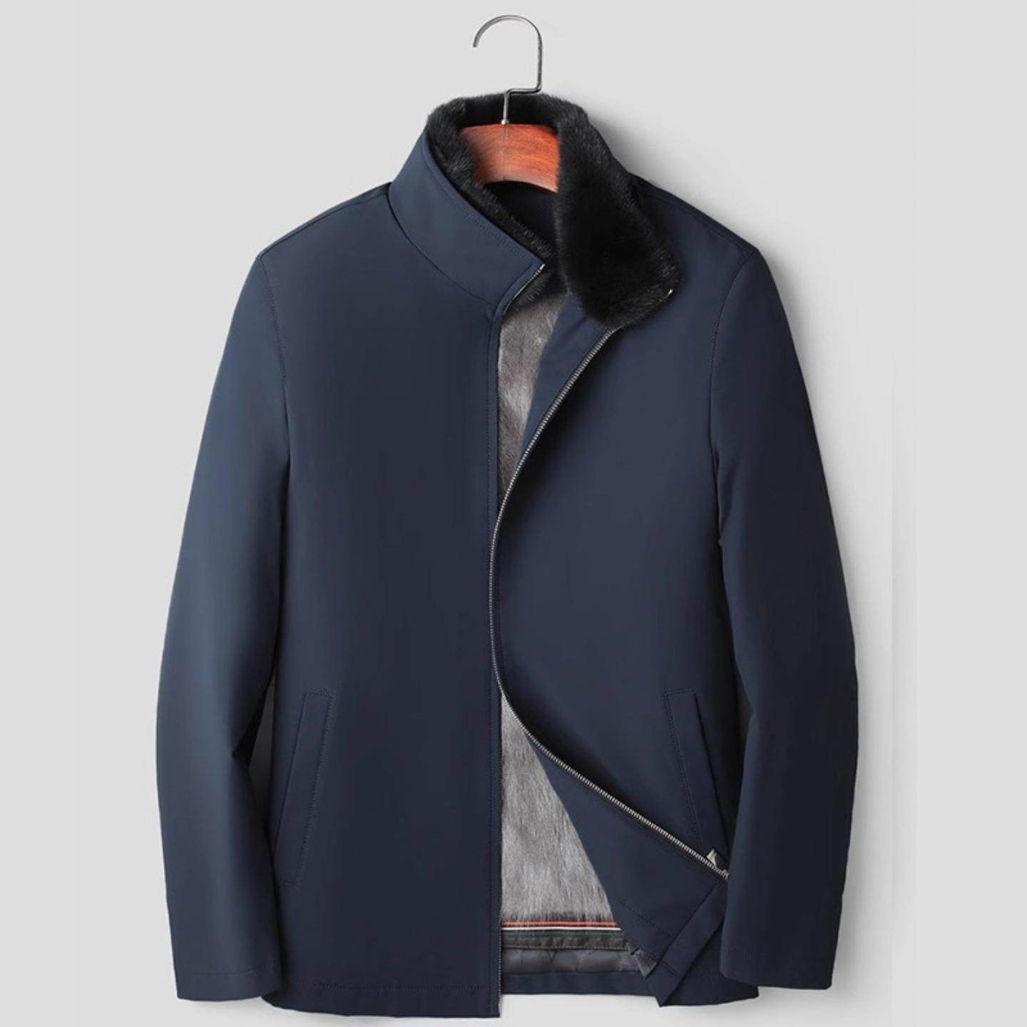 普洛克正品 整貂内胆男士服皮毛一体短款立领尼克服貂皮大衣外套