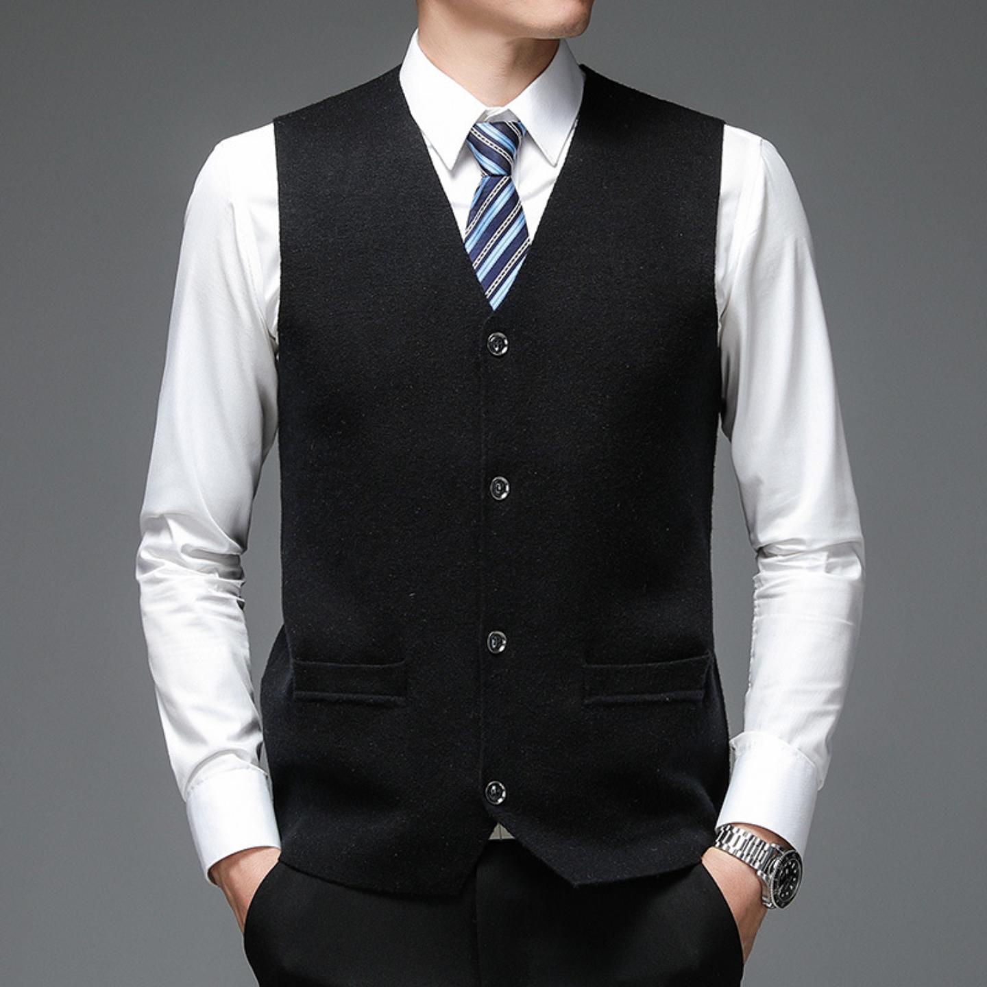 普洛克正品 卖通秋冬新款男士背心绒V领开衫加厚色高档马甲口袋