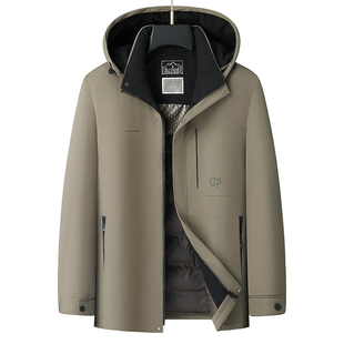 普洛克正品 加大码男羽绒服商务休闲90白鸭绒可脱卸帽子男冬外套