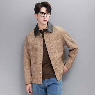 普洛克正品 真皮衣山羊皮棒球领机车皮夹克落肩宽松休闲外套 男装