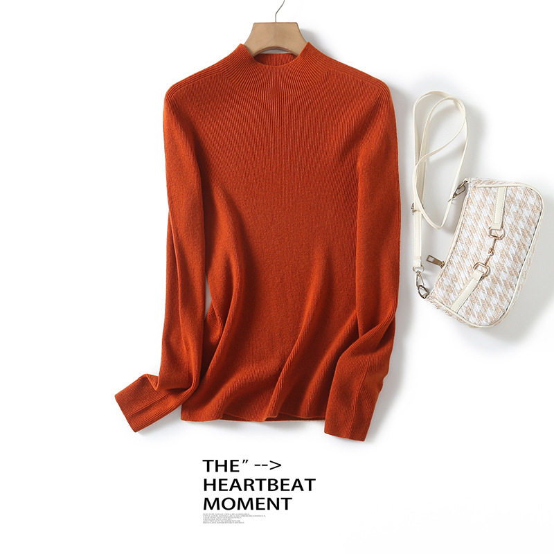 普洛克正品 羊毛衫女秋冬半高领红色打底衫修身春打底毛衣女百搭