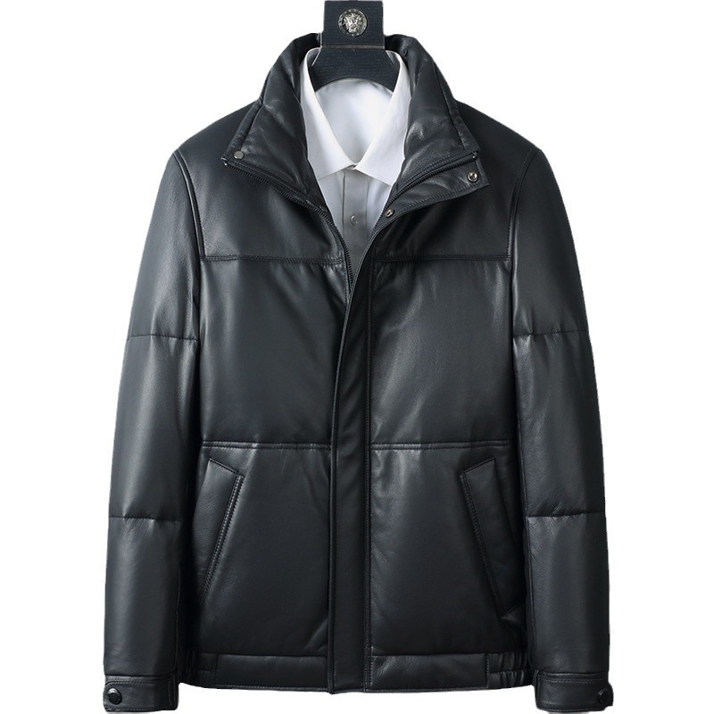 普洛克正品 90白鹅绒A级绵羊皮羽绒服男冬加厚真皮皮衣立领外套