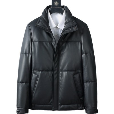 普洛克正品 90白鹅绒A级绵羊皮羽绒服男冬加厚真皮皮衣立领外套