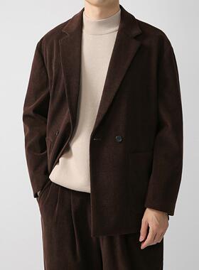 普洛克正品 春秋非夹克潮流加厚坑条纹宽松外套男灯芯绒休闲西服