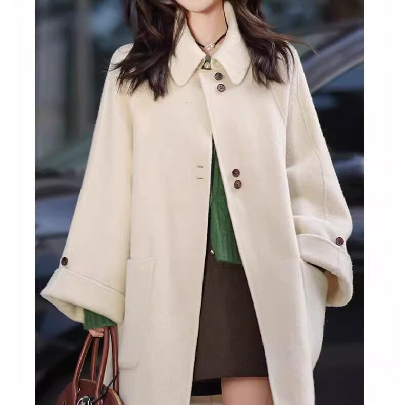 普洛克正品 细支毛呢外套羊绒大衣女款春秋冬新款双面中长款女装