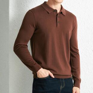 衬衫 秋四平厚丝羊绒针织衫 领桑蚕丝羊绒混纺毛衣 男装 普洛克正品