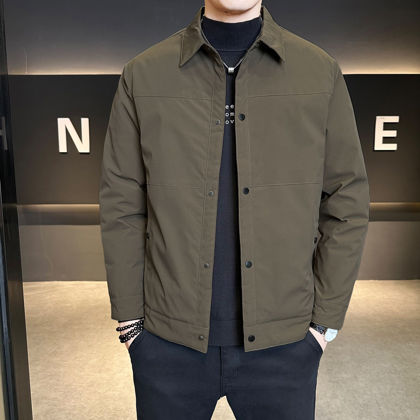 普洛克正品 轻薄羽绒服男工装风秋冬季潮流翻领短款外套男夹克潮