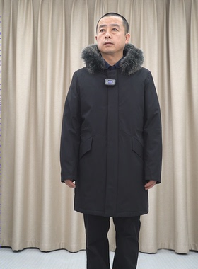 普洛克正品90白鸭绒狐狸毛领羽绒服男冬装中长款连帽保暖风衣外套