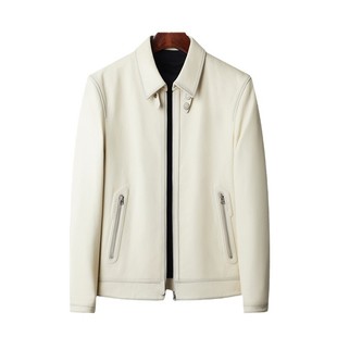 普洛克正品春秋冬真皮皮衣男短山羊皮夹克翻领休闲白色外套