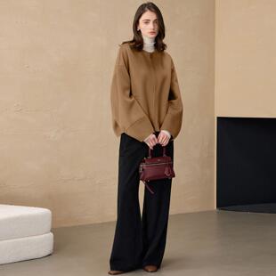 普洛克正品 小个子外套双面呢宽松通勤气质冬大衣女装上衣风衣