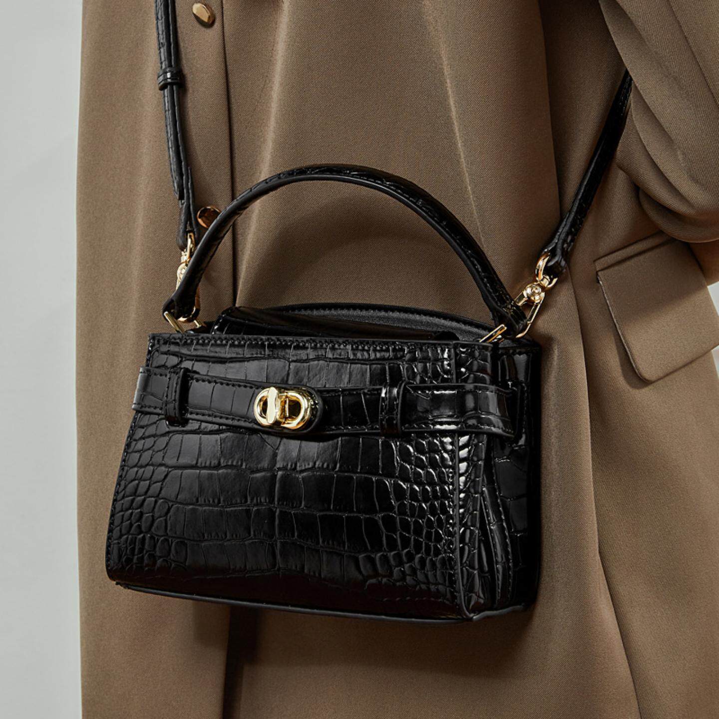 普洛克正品 头层牛皮女式新款真皮女包简约手拎包单肩斜挎小方包