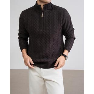 宝针半高领羊毛衫 含绵羊毛元 双开拉链外套 男针织开衫 普洛克正品