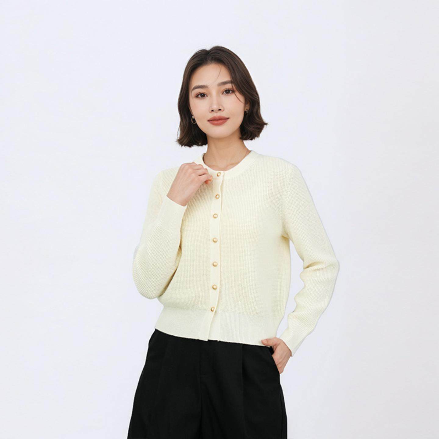 普洛克正品 白色毛衣100羊毛针织衫开衫女秋气质小众毛衣外套上衣