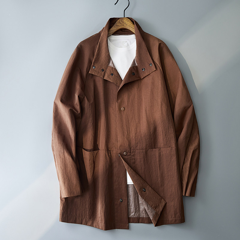 普洛克正品 时尚直筒宽松风衣男单排扣上衣卡其色中长款春秋外套