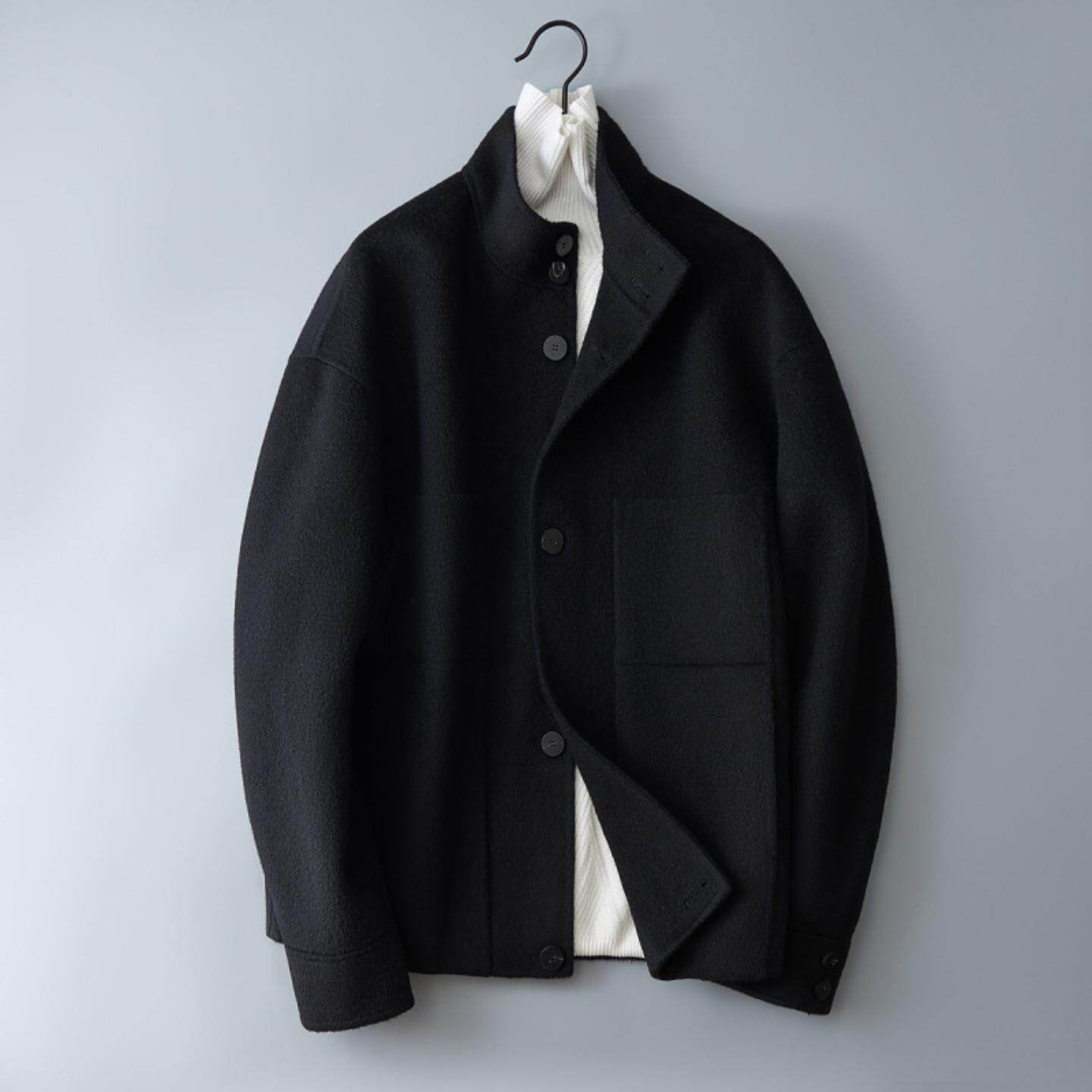 普洛克正品 新款韩版男士双面呢全羊毛时尚休闲立领短款大衣外套