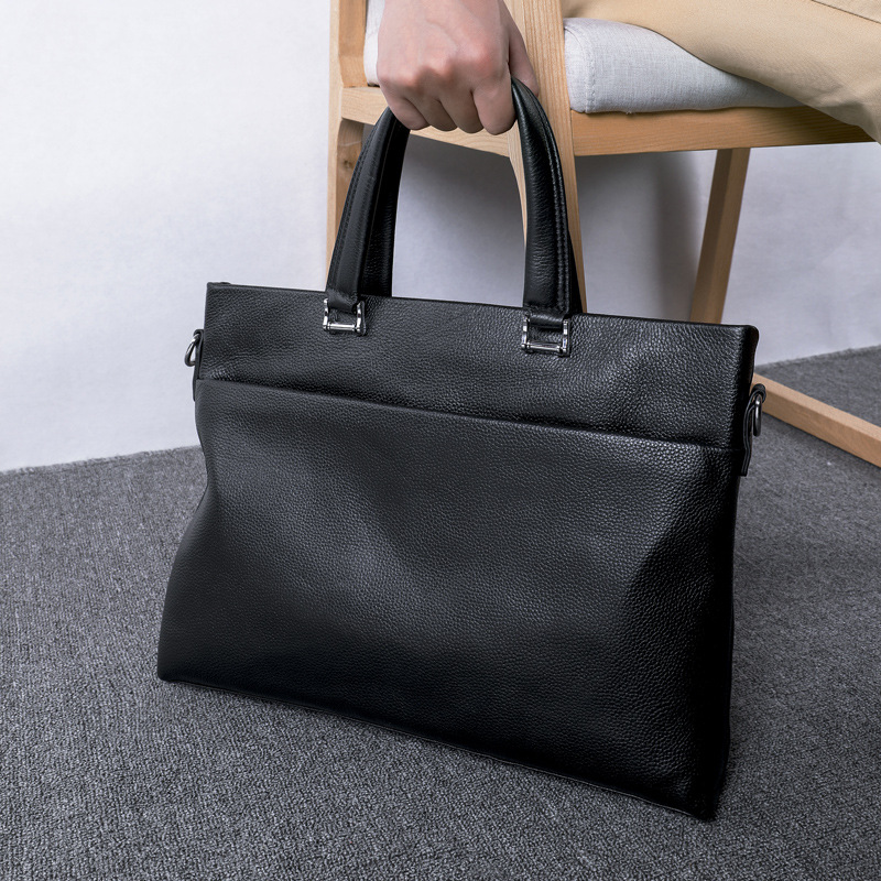 普洛克正品  手提包男士黑色真皮包大包单肩包放电脑文件软包