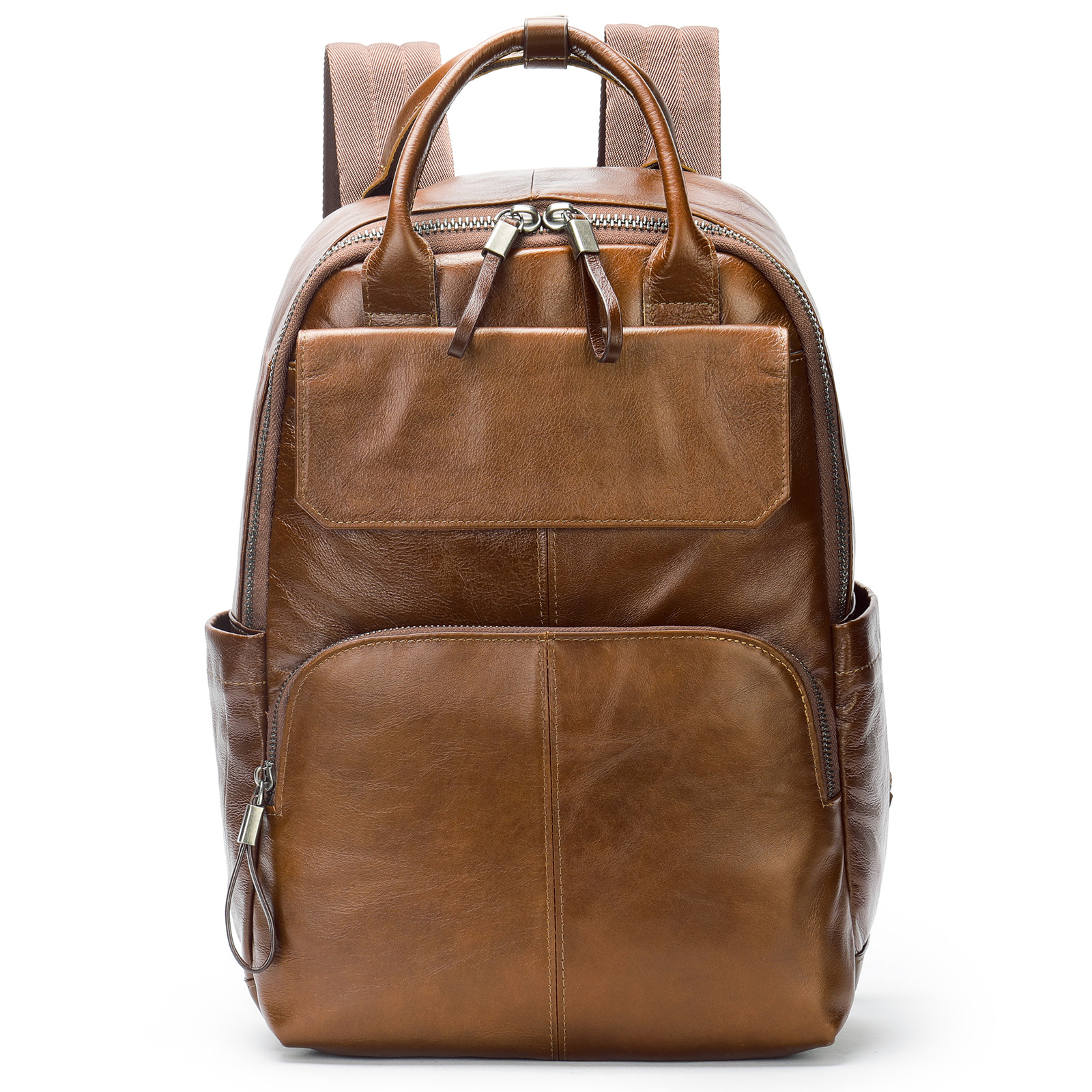 普洛克正品 双肩包男真皮包休闲头层牛皮进口大容量咖色手拎包