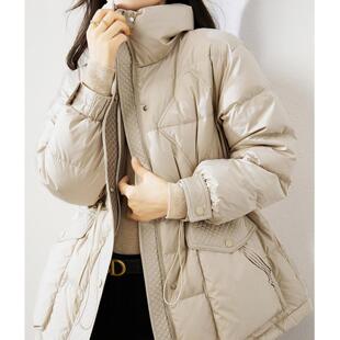 普洛克正品 羽鹅绒服女装秋冬新款短款黑色女款收腰时尚外套高端