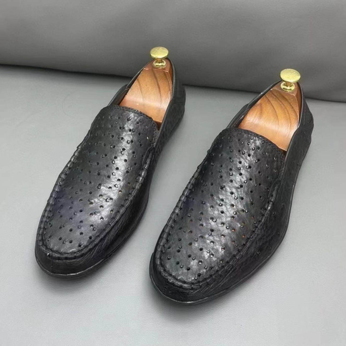 普洛克正品 真鸵鸟皮休闲鞋男士时尚潮流真鸵鸟皮豆豆鞋透气皮鞋,流行男鞋,马丁靴,淘宝优惠券,粉丝福利购,淘宝优惠卷