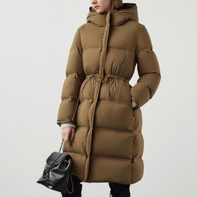 普洛克正品 绒服90白鹅绒中长款收腰羽绒服2025冬季新款女装黑色