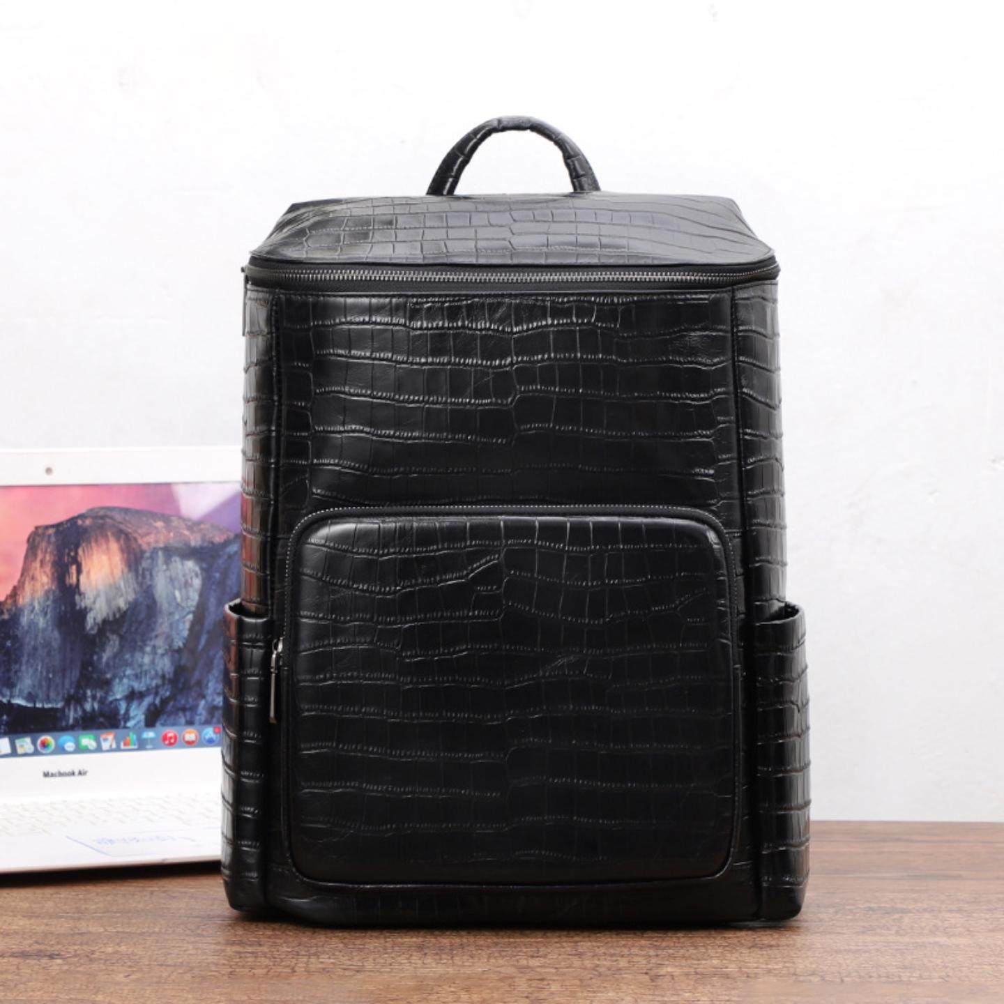 普洛克正品 背包头层牛皮鳄鱼纹背包商务旅行电脑背包真皮双肩包