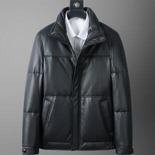 普洛克正品 真皮羽绒服男白鹅绒皮衣中年B级绵羊皮外套商务夹克