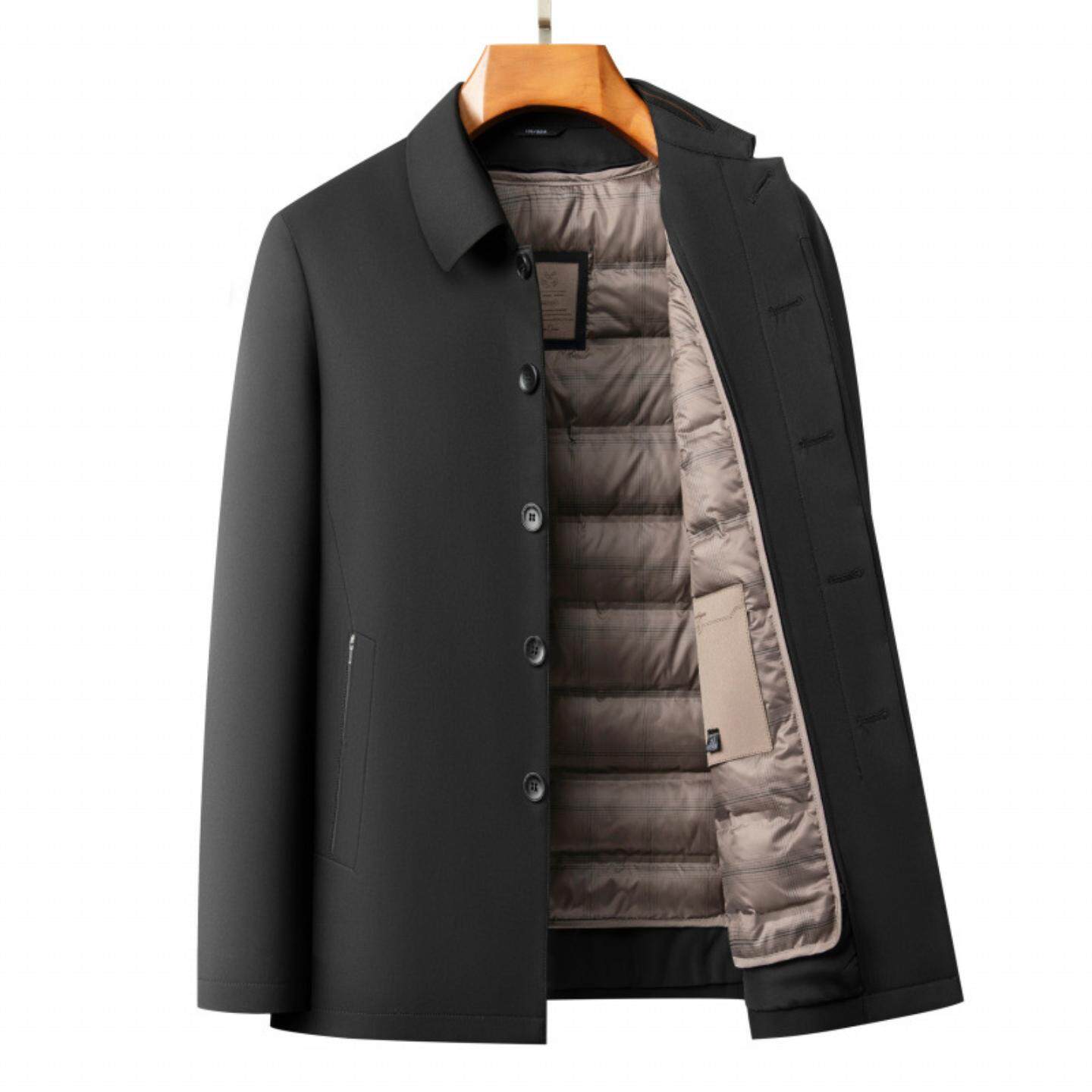 普洛克正品 商务休闲秋冬毛夹克男短翻领毛呢中年保暖呢子外套男